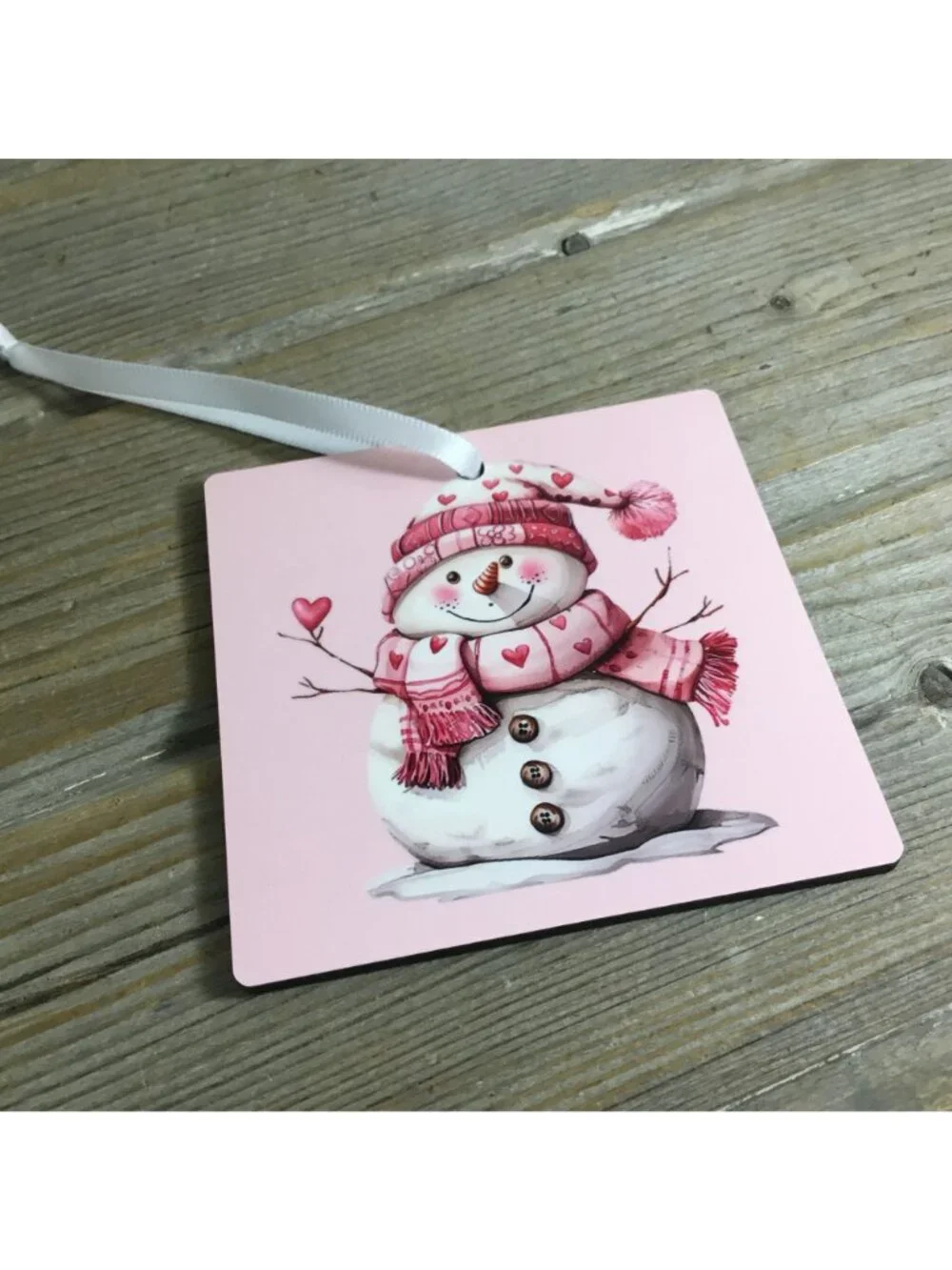 Snowman with Pink Hat & Heart Scarf 3.5